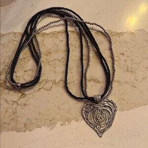 Elegant Silver and Black Heart Pendant Necklace